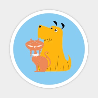 Pink Cat  and Yellow  Dog BFF Magnet